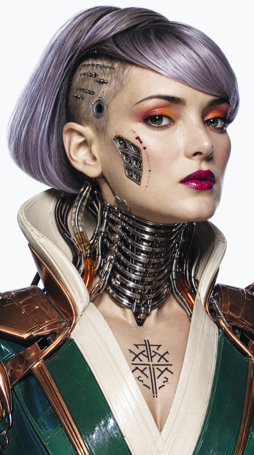 ***** woman cyborg,  portrait,  ash lavender hair on Tensor.Art