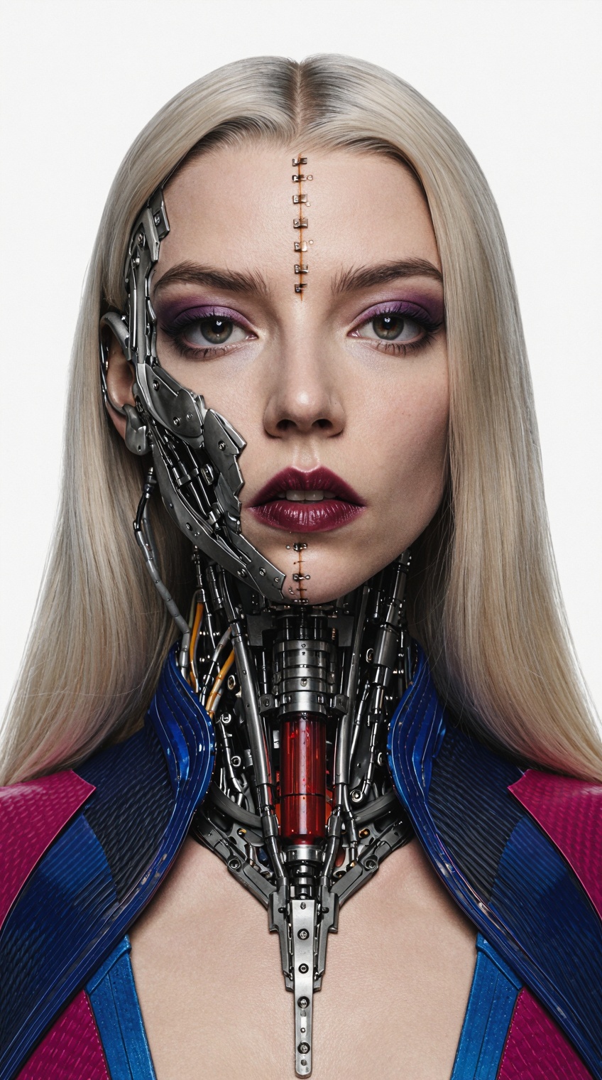 ***** woman cyborg,  platinum blonde woman,  Anya Taylor-Joy inspired face on Tensor.Art