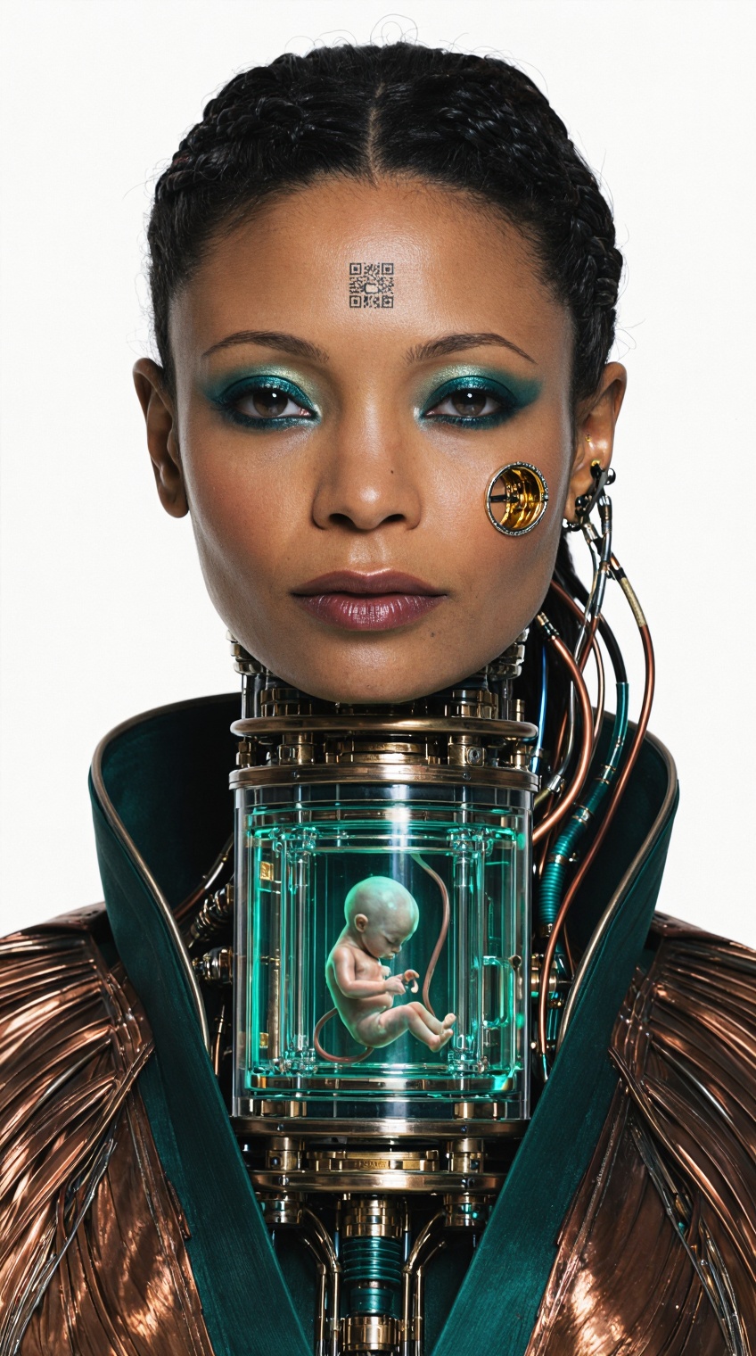 beautiful mulatto woman cyborg,  dark skin,  symmetrical frontal portrait on Tensor.Art