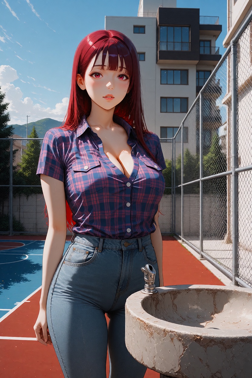 Japanese 1990s urban scene. outdoors,  early summer daytime. 1girl,  solo on Tensor.Art