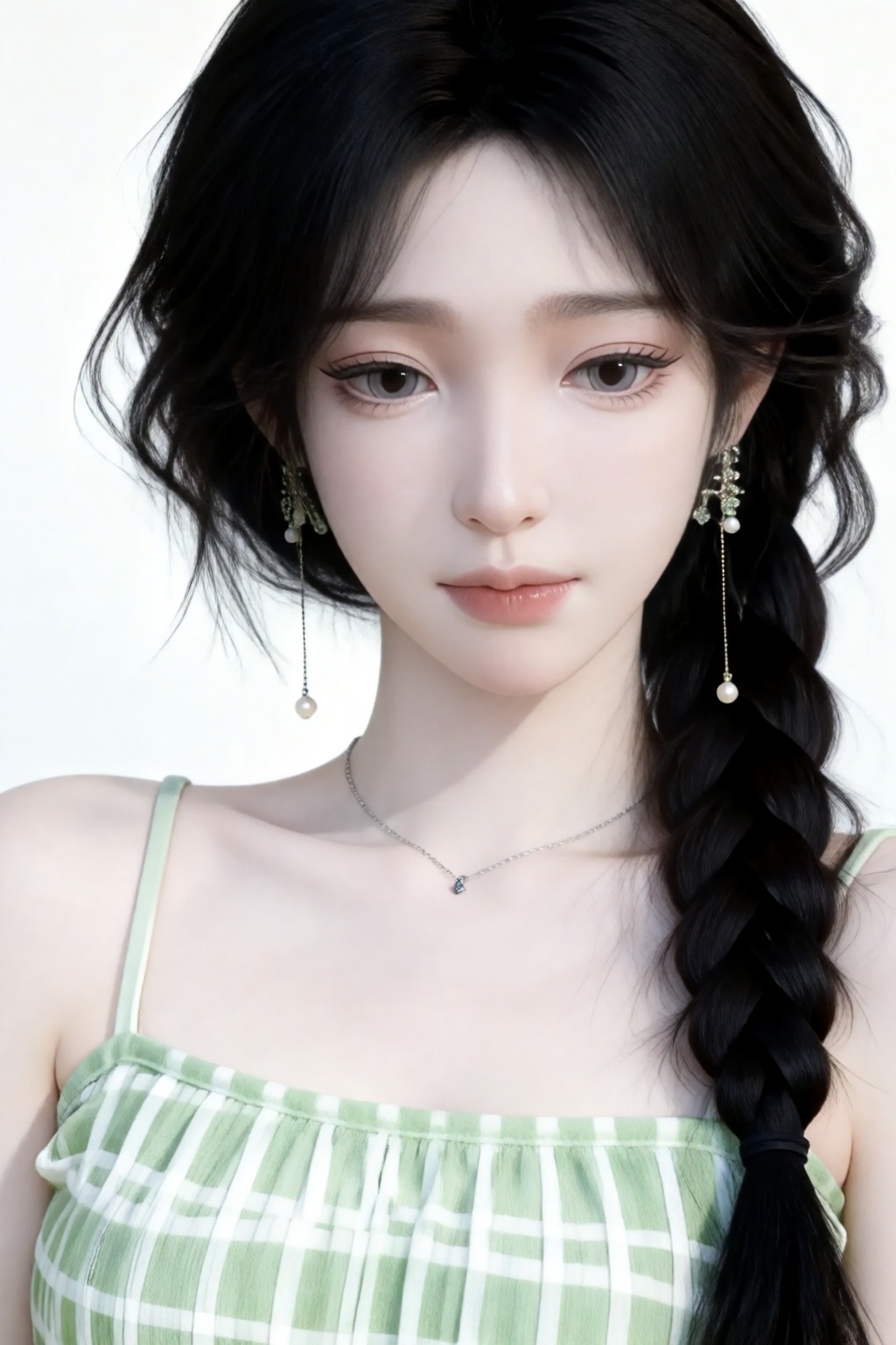 the image features a close-up portrait of a young woman with a soft,  ethereal appearance,  her long by 让AI更感性 on Tensor.Art