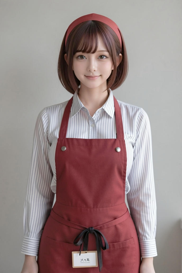 realistic fashion portrait,  japanese cafe staff style,  cute woman on Tensor.Art