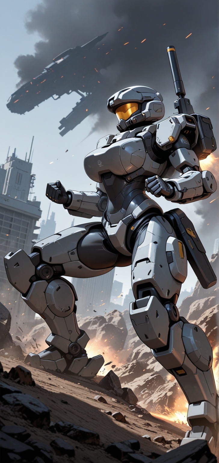 Female operator in a huge futuristic mecha exoskeleton,  fighting stance on Tensor.Art