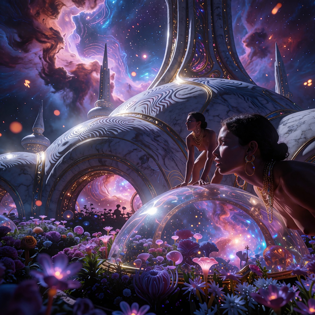 The image is rendered in a "violet-blue" and "pink" color palette with "gold" accents/ creating a mesmerizing celestial la...