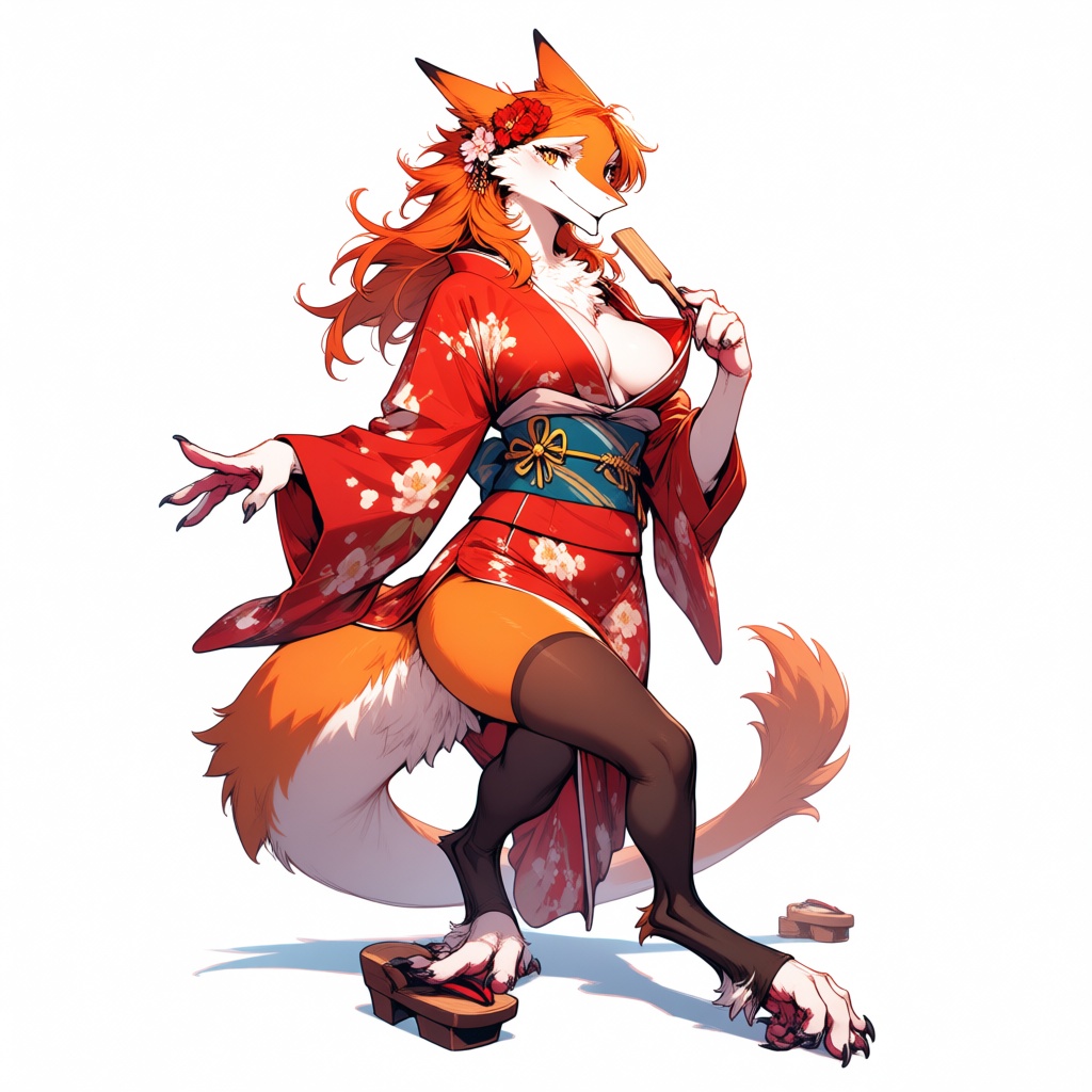 anthropomorphic female fury sergal,  kimono,  full body on Tensor.Art