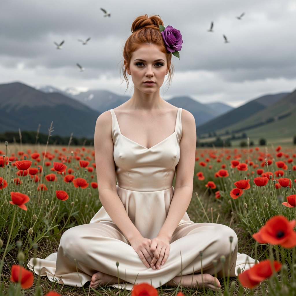 a beautiful Celtic woman,  with her red hair pinned up in a bun,  a sensitive on Tensor.Art