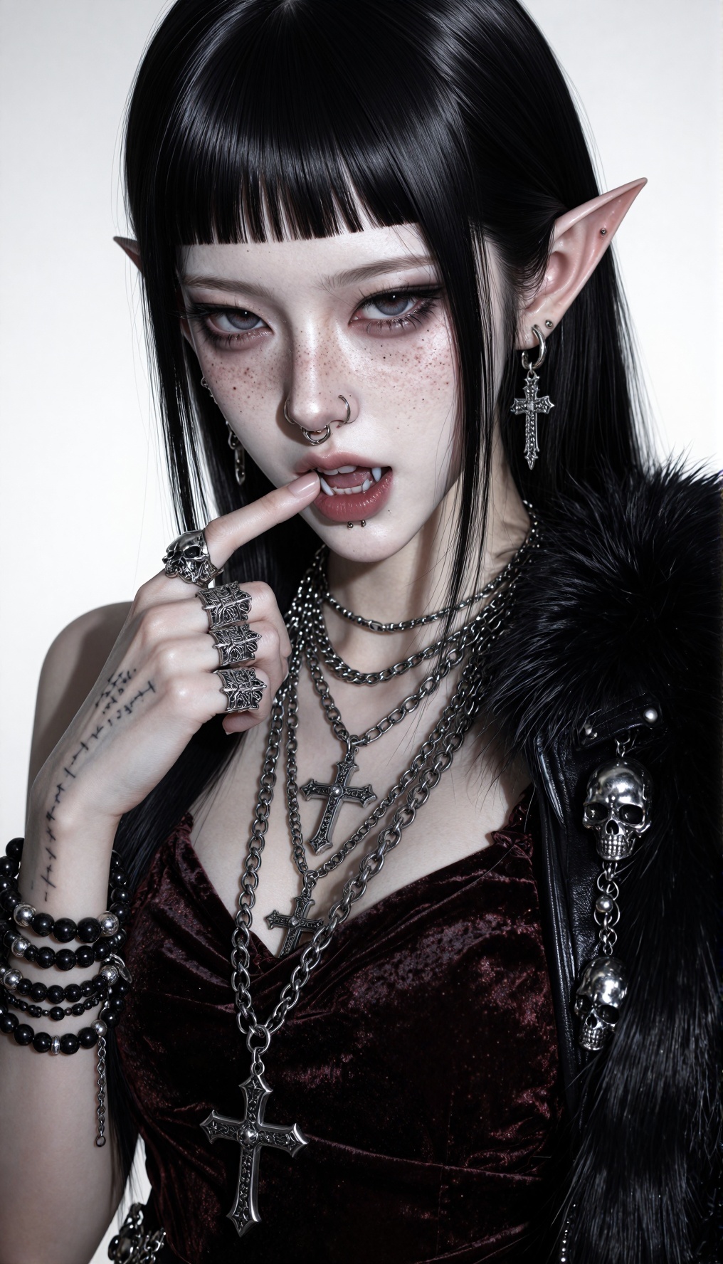 close-up portrait,  hyper-realistic dark elf woman,  striking doll-like features on Tensor.Art