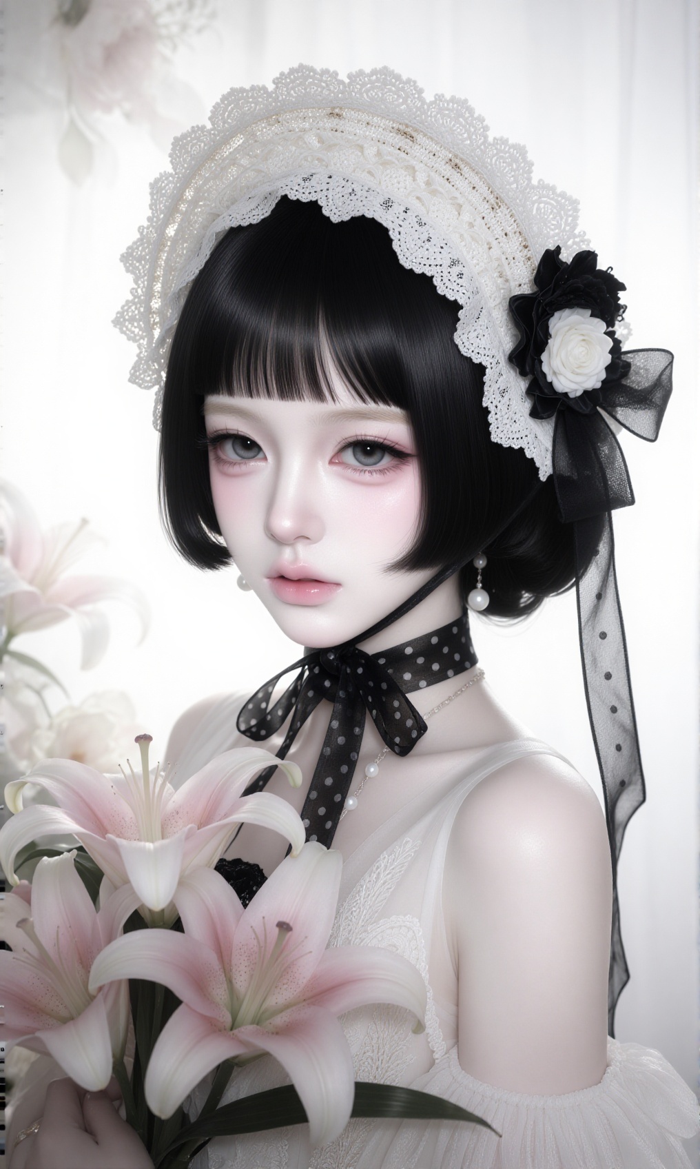 cinematic portrait,  young woman,  doll-like facial features on Tensor.Art