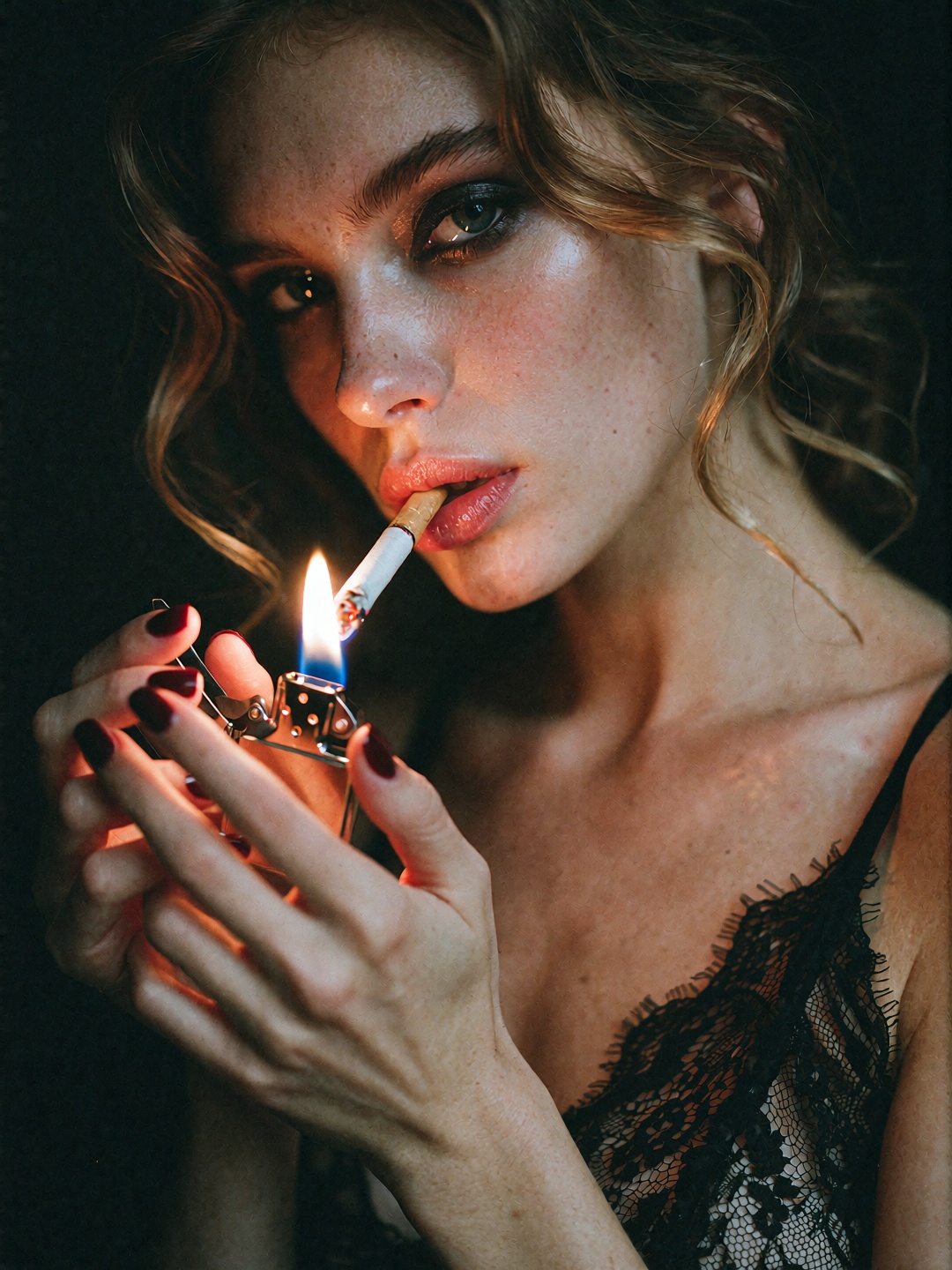 Style & Camera: Authentic,  moody medium close-up analog portrait shot on a medium format Pentax 67 camera with a legendar...