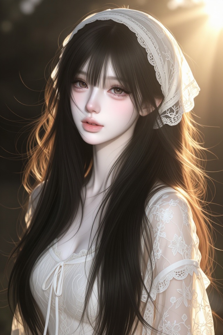 1girl,  black hair,  wavy hair on Tensor.Art