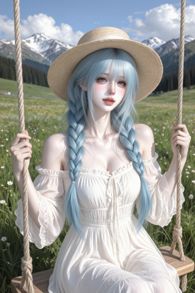 1girl,  light blue long hair,  bangs on Tensor.Art