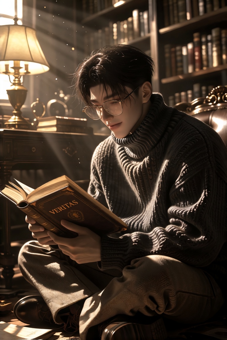 KreaJi-style,  a handsome man with short,  textured dark hair and subtle thin-rimmed glasses on Tensor.Art