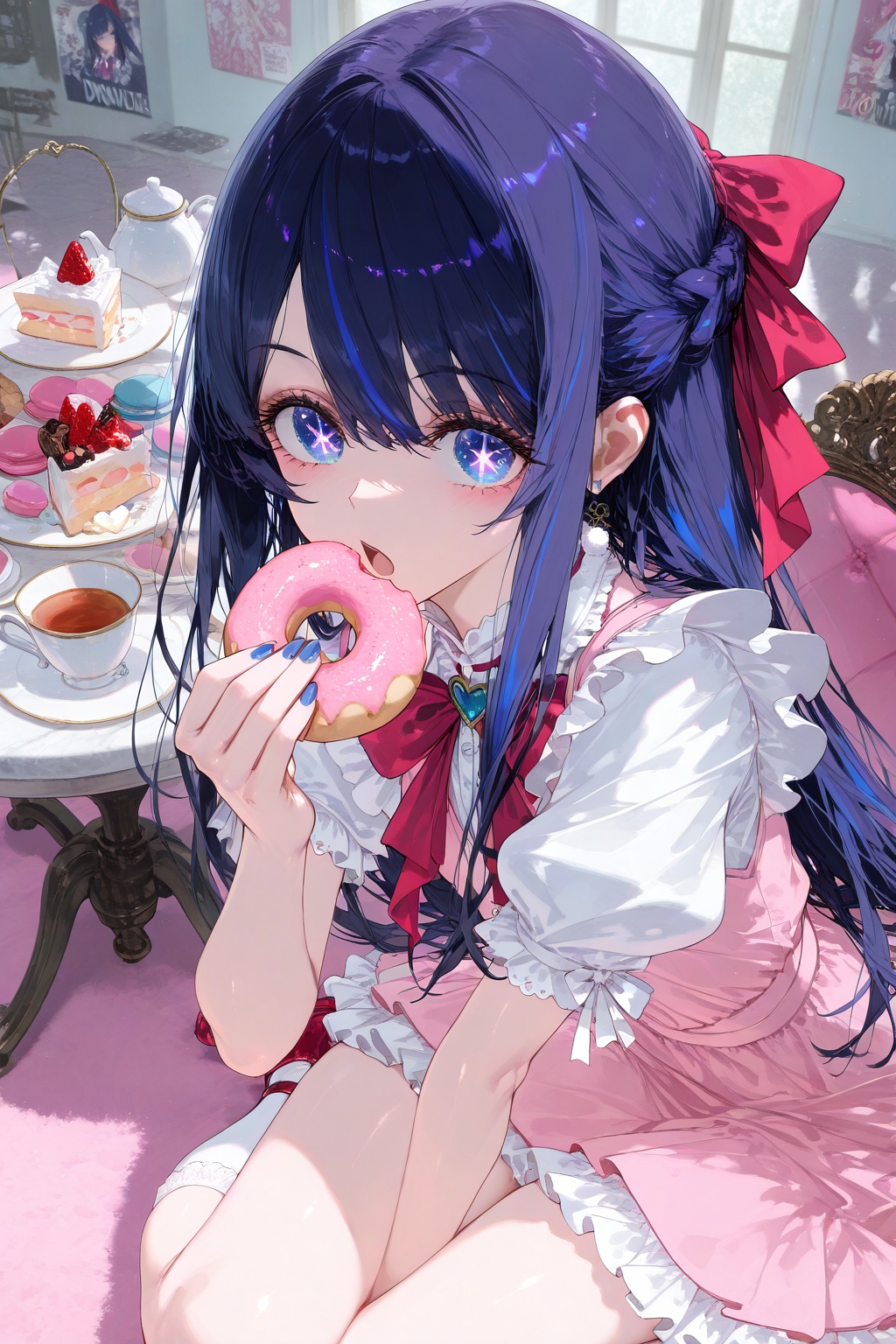 Ai Hoshino (Oshi no Ko)​ ,  purple-black long hair,  star-shaped blue eyes by 月大魔王|The Moonly Demon King on Tensor.Art