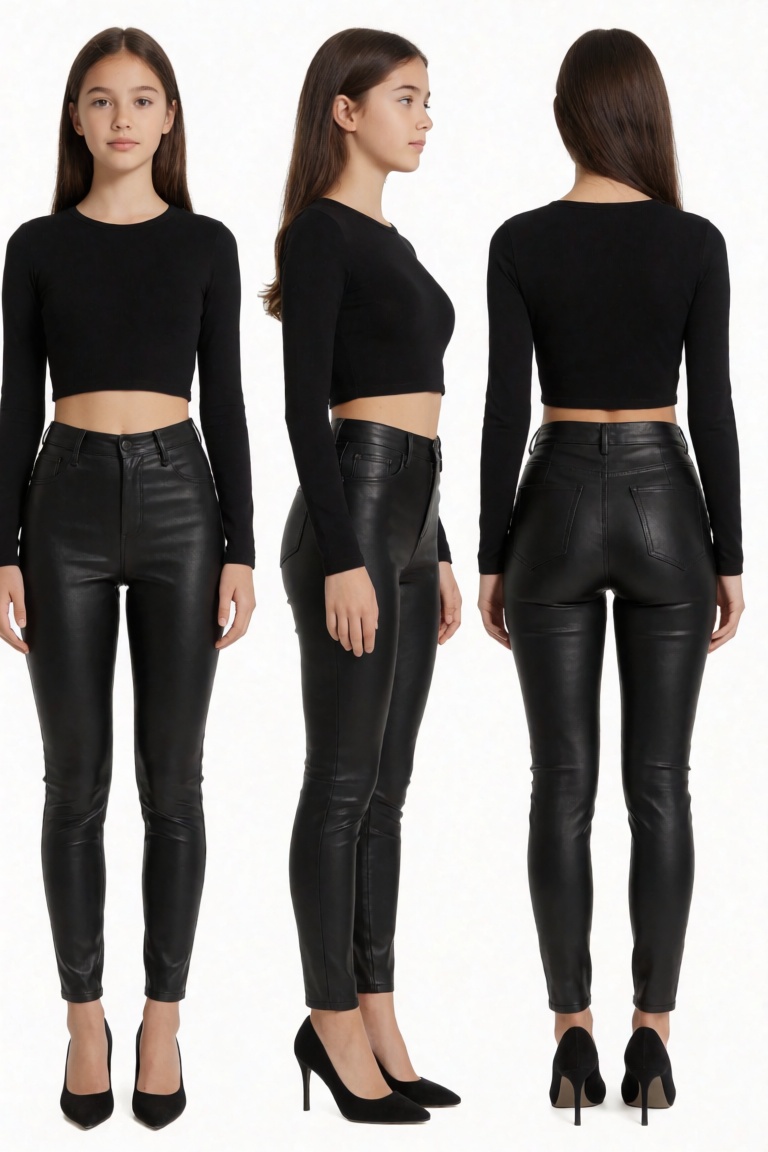 Full-body triptych,  three distinct views: front,  three-quarter side on Tensor.Art