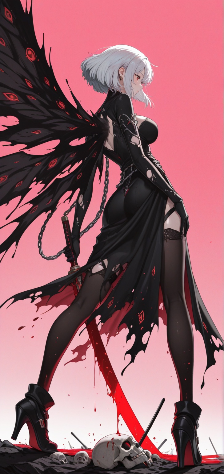In the style of anime,  a cyberpunk warriorin front of a solid intense pink background,  huge boobs on Tensor.Art