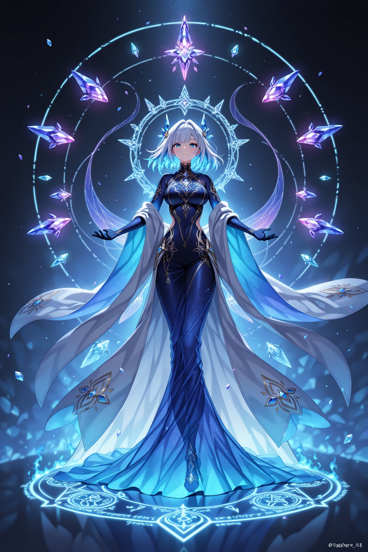 Masterpiece,  best quality,  amazing quality anime portrait: female mage centered in dynamic beautiful composition on Tens...