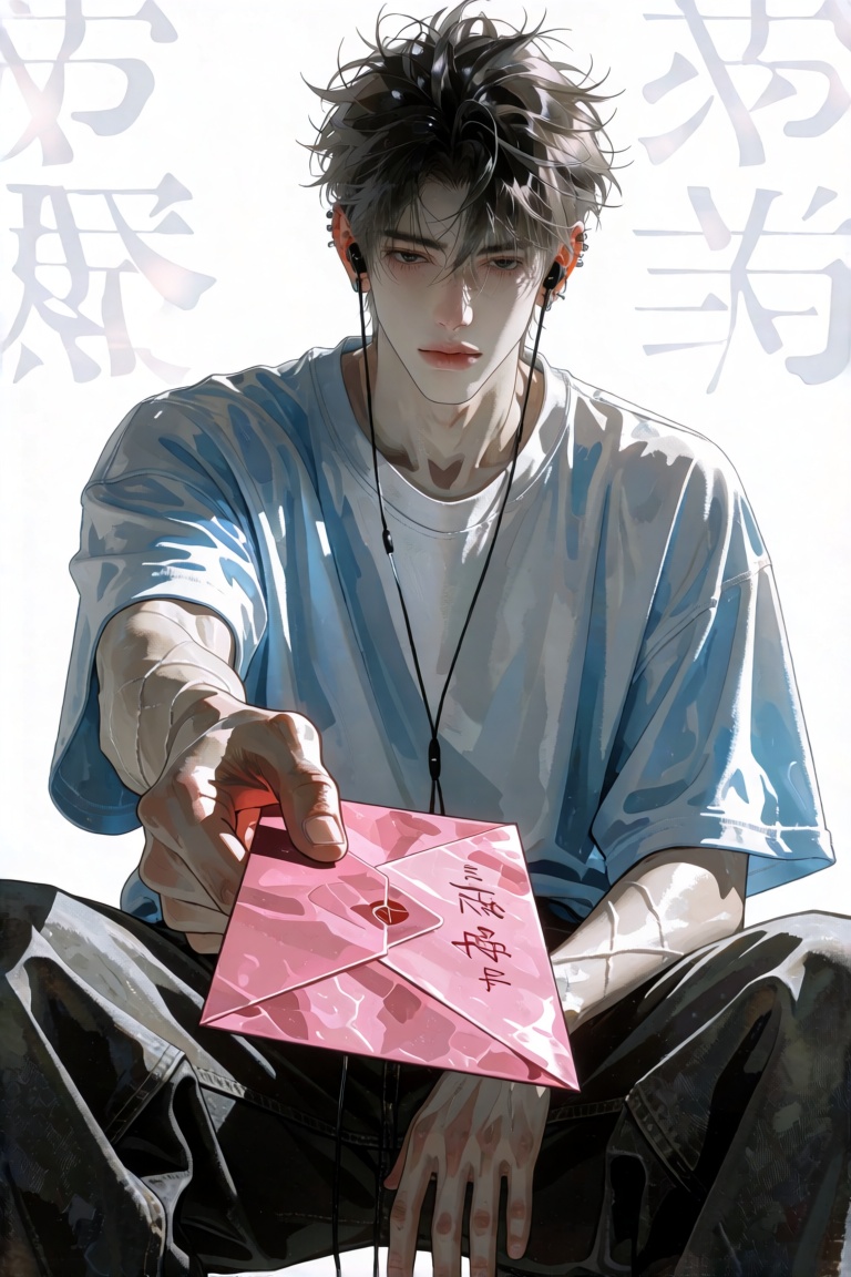 一位美男,  凌乱碎发搭在额前,  冷白皮 on Tensor.Art