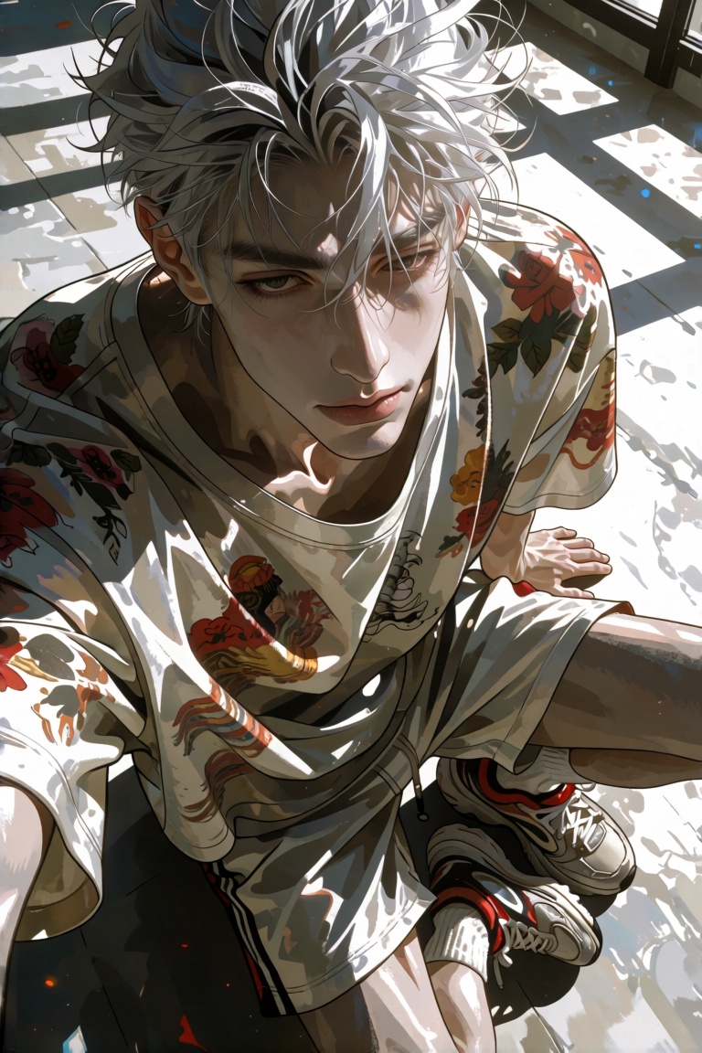 一个美男子,  凌乱发丝,  冷白皮 on Tensor.Art