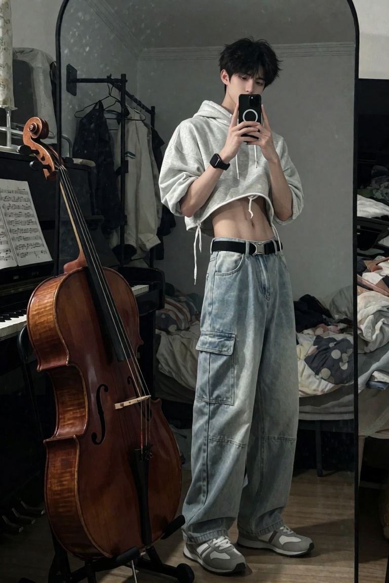 超写实高清对镜自拍人像,  18岁左右东亚清冷少年,  细碎短发 on Tensor.Art