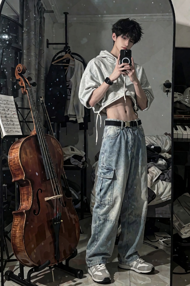 超写实高清对镜自拍人像,  18岁左右东亚清冷少年,  细碎短发 on Tensor.Art