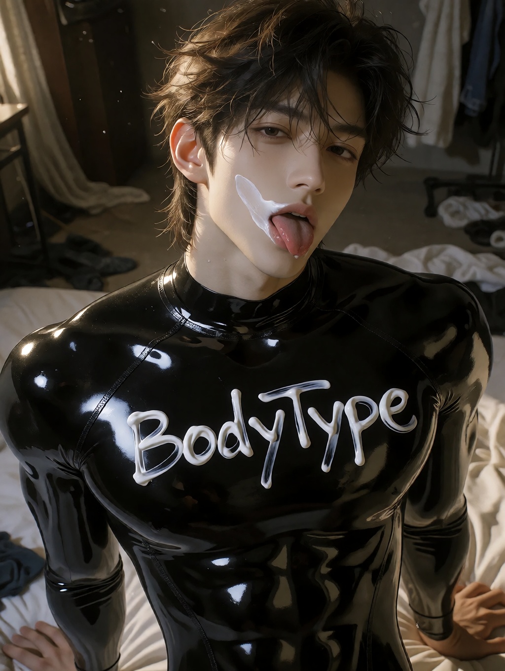 A highly detailed,  photorealistic cinematic portrait of a young,  strikingly handsome East Asian man with a trendy modern...