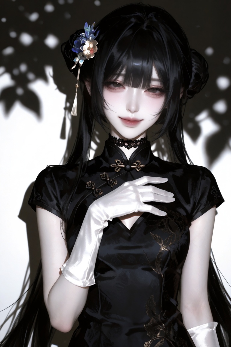 spice_niji,  semi-realistic style,  a girl with black long hair and a hair ornament on Tensor.Art