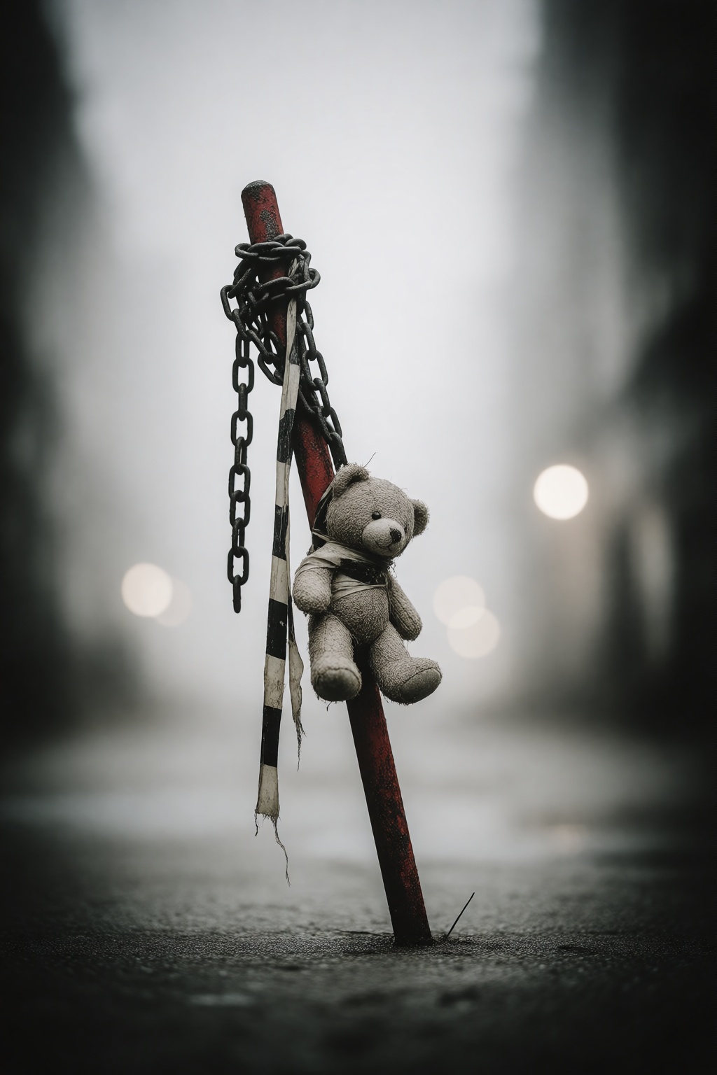 zidiusArt. An ultra-realistic,  high-resolution documentary-style night photograph of a bleak,  abandoned urban environmen...