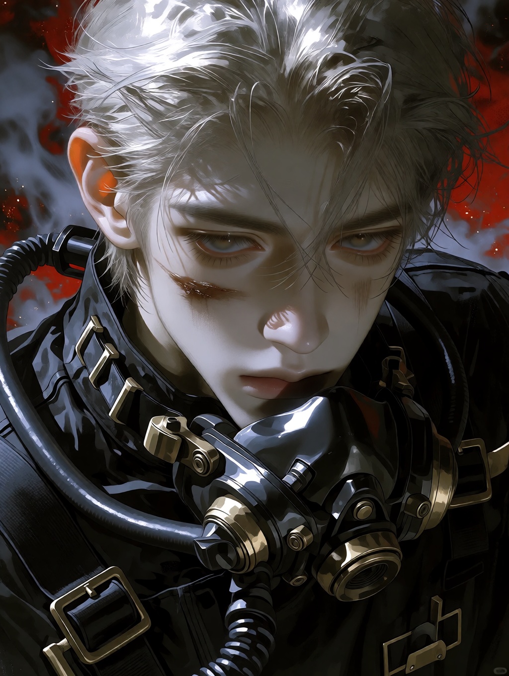 Ultra HD quality,  oil painting style,  upper body shot (waist-up). A 34-year-old man with sharp on Tensor.Art