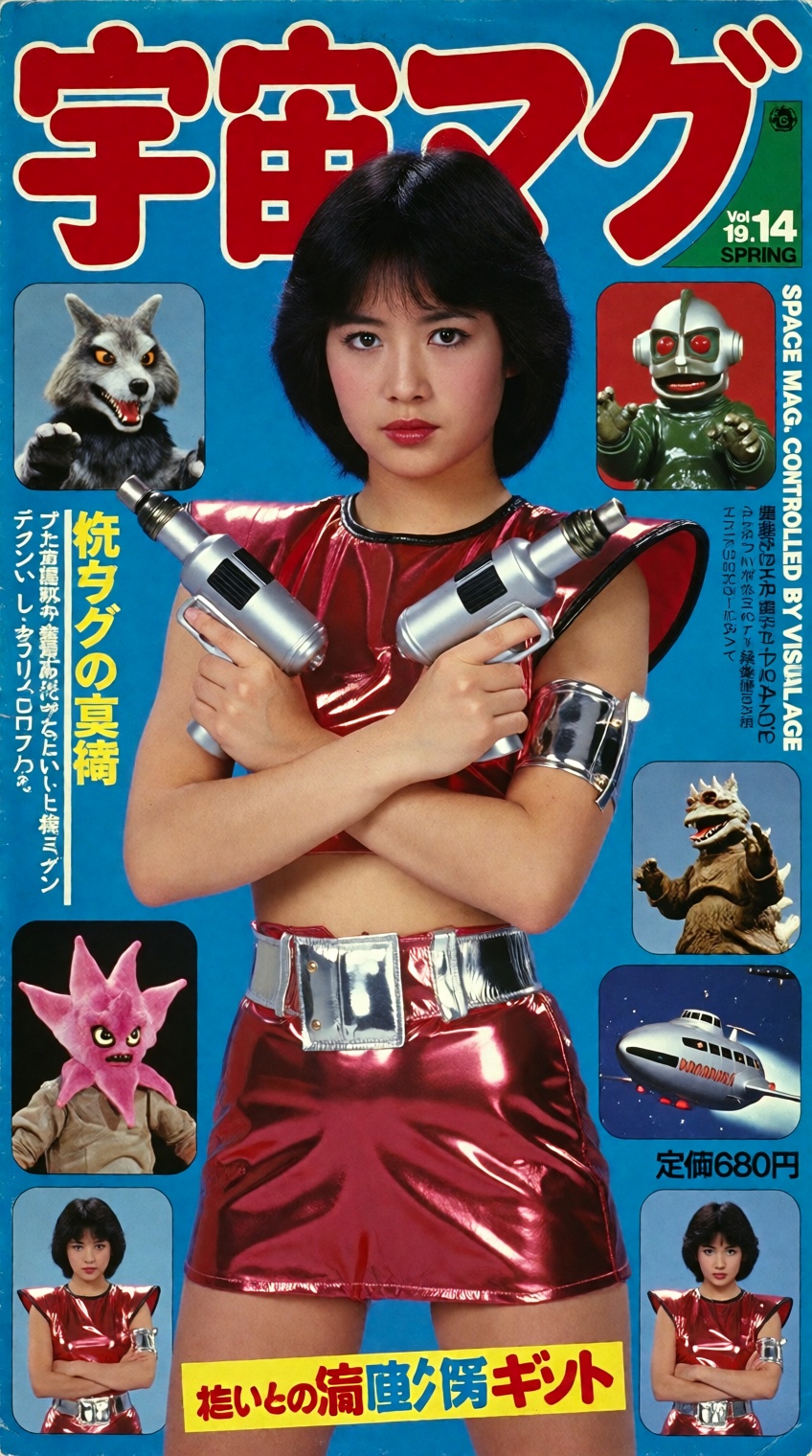 { "prompt": { "main_subject": "Beautiful young Japanese woman with short black bob haircut,  1980s idol style",  "pose": "...