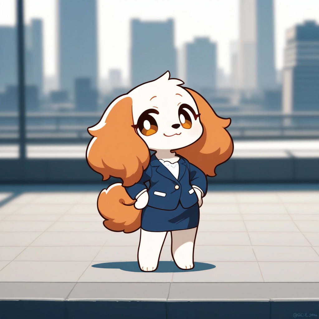 Chibi mature tall dog girl,  exaggerated chibi proportions with elongated elegant limbs,  confident pose on Tensor.Art