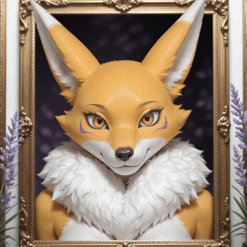 Anthro furry Renamon portrait,  medium close-up framing,  facing viewer with calm on Tensor.Art