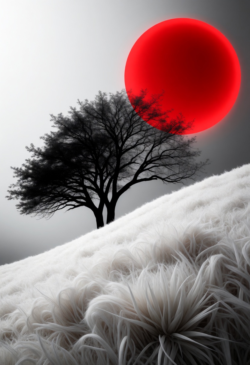 Abstract,  white fleecy hill,  sprawling black and white tree on Tensor.Art
