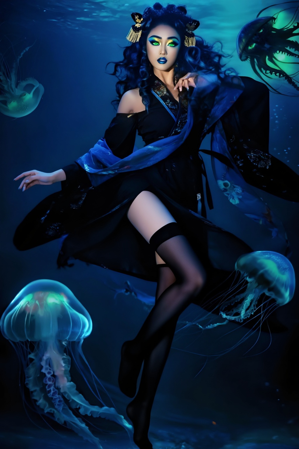 Superior quality,  ranked number one. Inspiration: Jellyfish. Visuals: In the dark,  deep blue sea on Tensor.Art