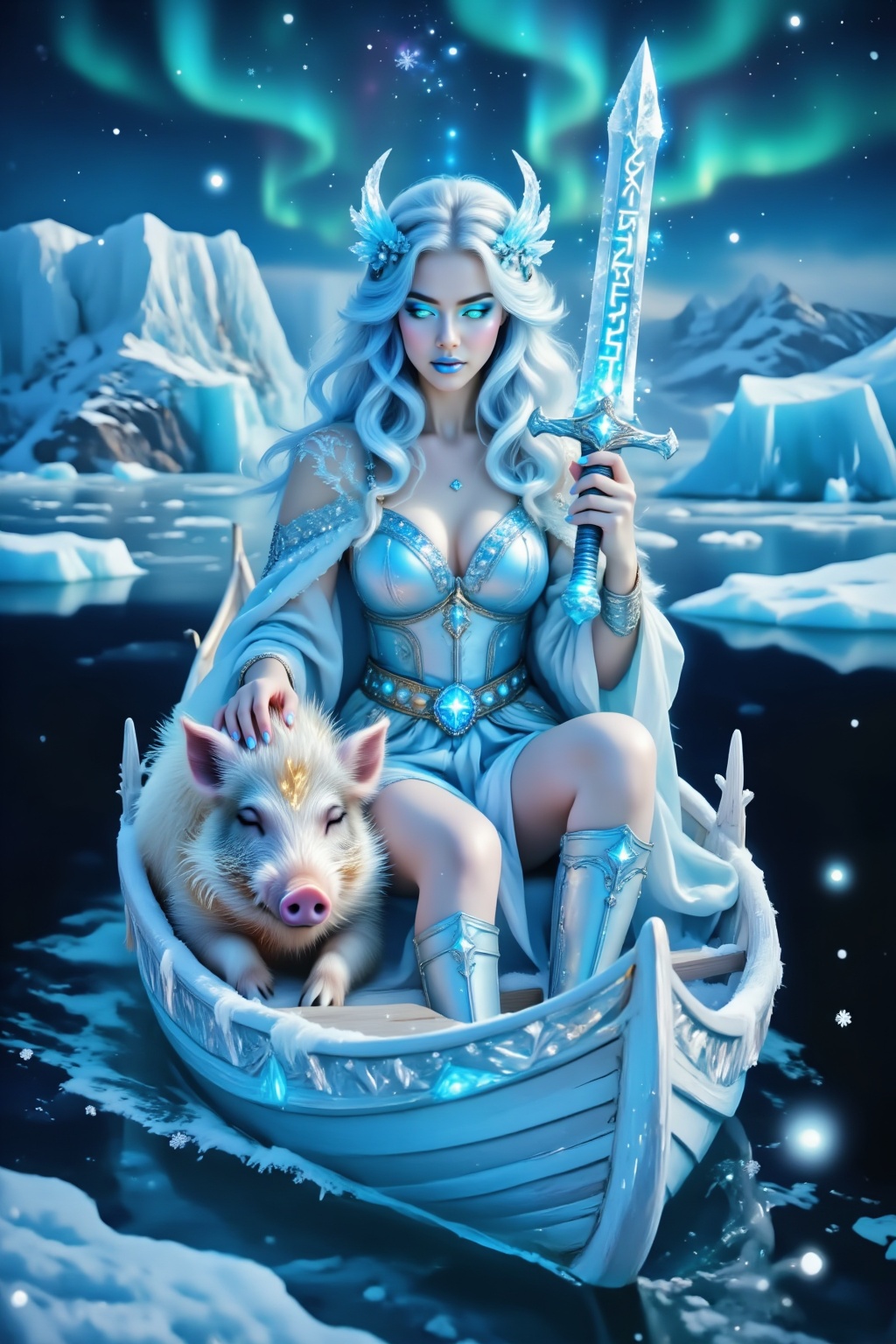 Top quality. Inspiration: Glaciers,  Norse mythology,  Frey. Note: Frey is the Norse god of fertility on Tensor.Art