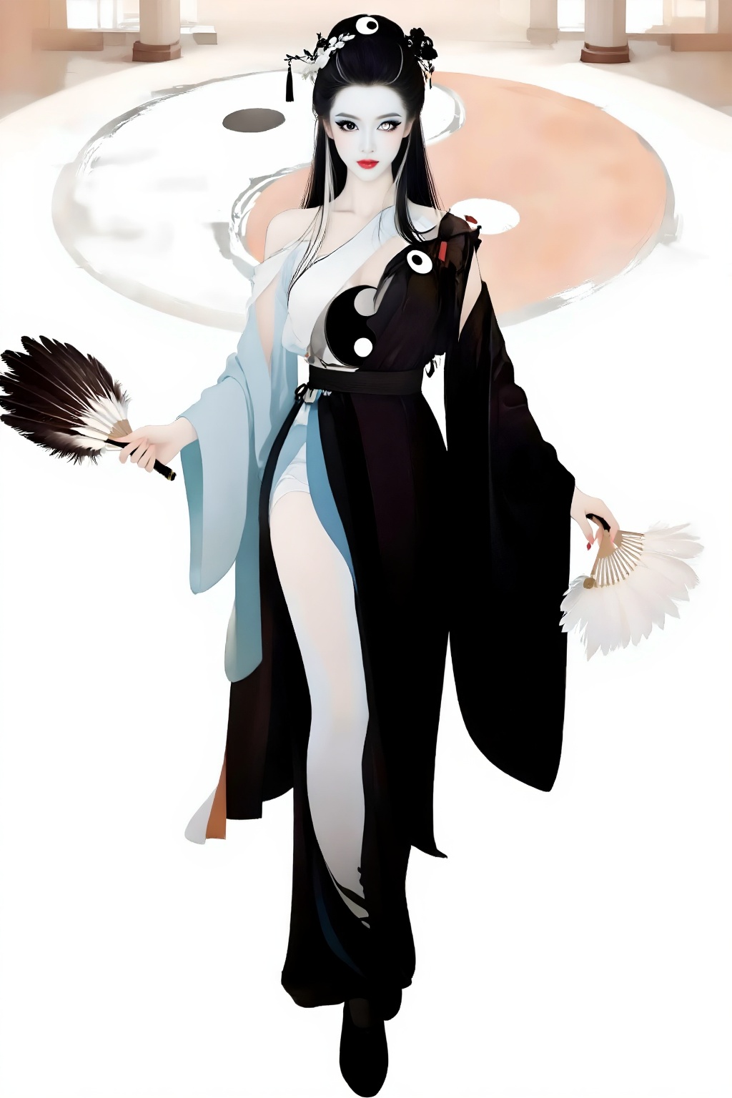Top quality. Inspiration: Duality,  Tai Chi. Close-up: A girl,  a full-body solo shot on Tensor.Art