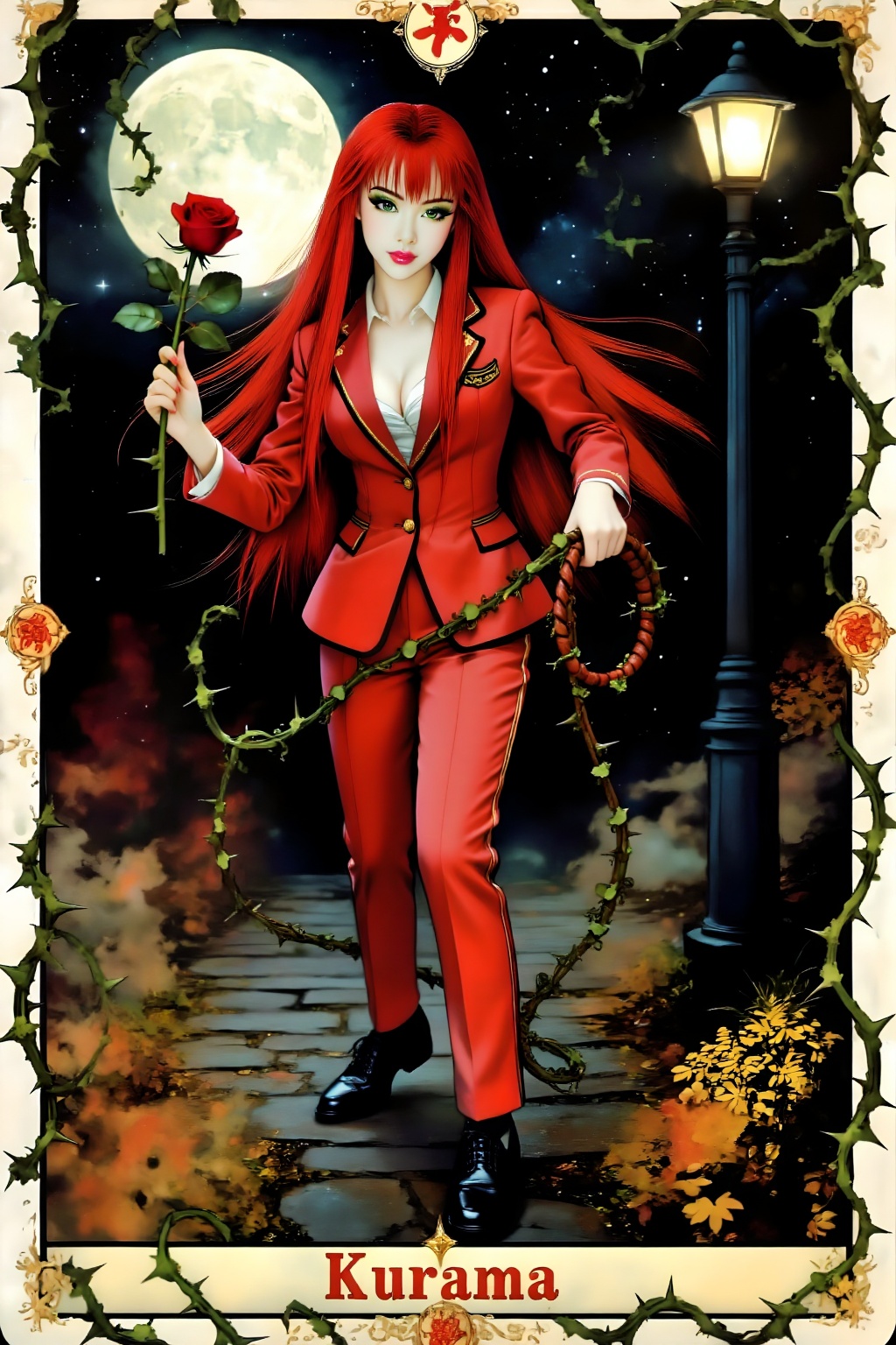 Top quality. Inspiration: Vines,  Yu Yu Hakusho,  Kurama. This Tarot card depicts an elegant and beautiful Japanese high s...