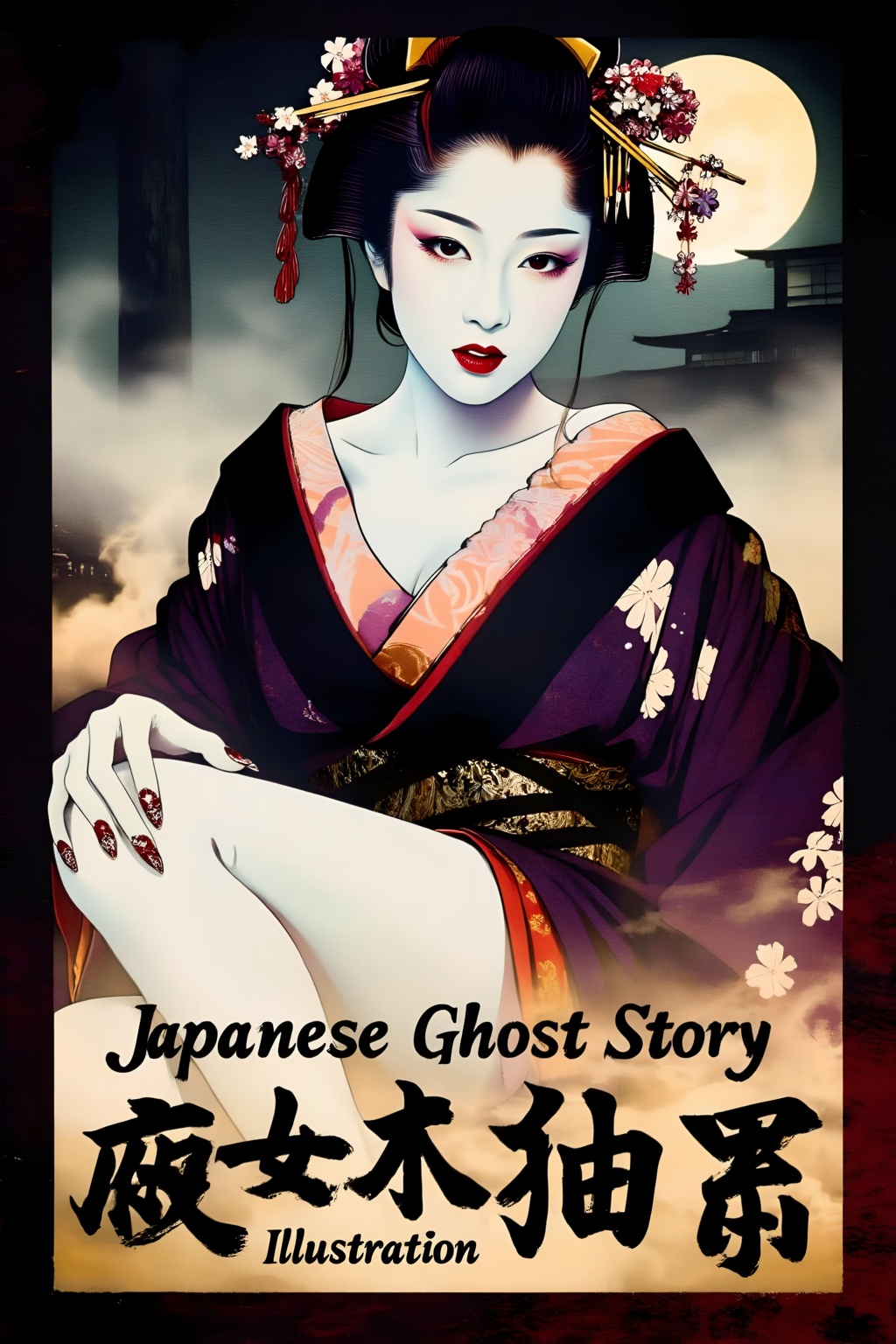 Top quality. Inspiration: Cover design. Cover: A young woman dressed as a geisha in classical Japanese attire,  blending t...