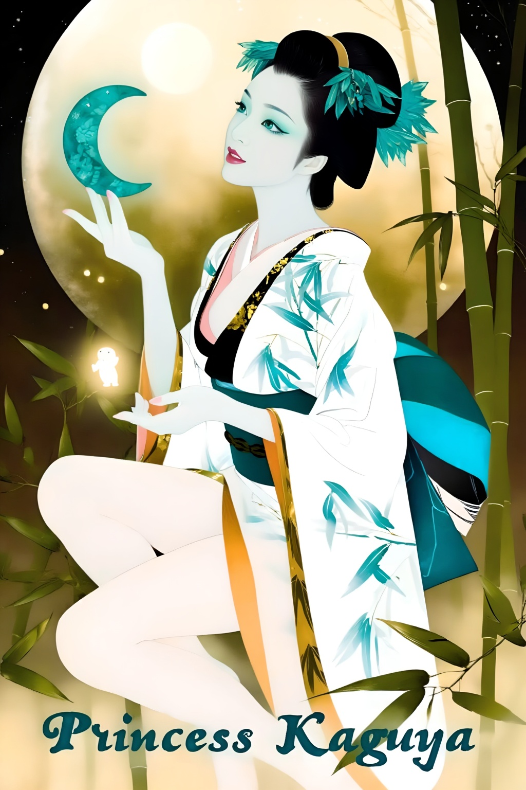 Top quality. Inspiration: Princess Kaguya,  The Tale of the Bamboo Cutter,  Japanese yokai (supernatural creature) illustr...