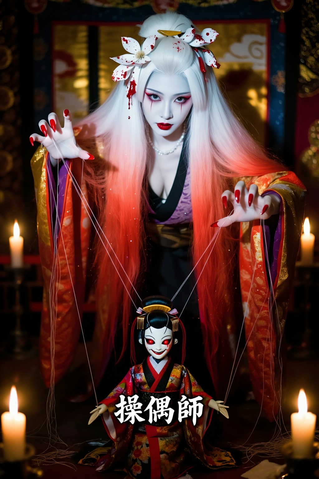 Top quality. Inspiration: Puppet Master,  Japanese Yokai Painting. A young woman dressed in classic Japanese Onmyoji attir...