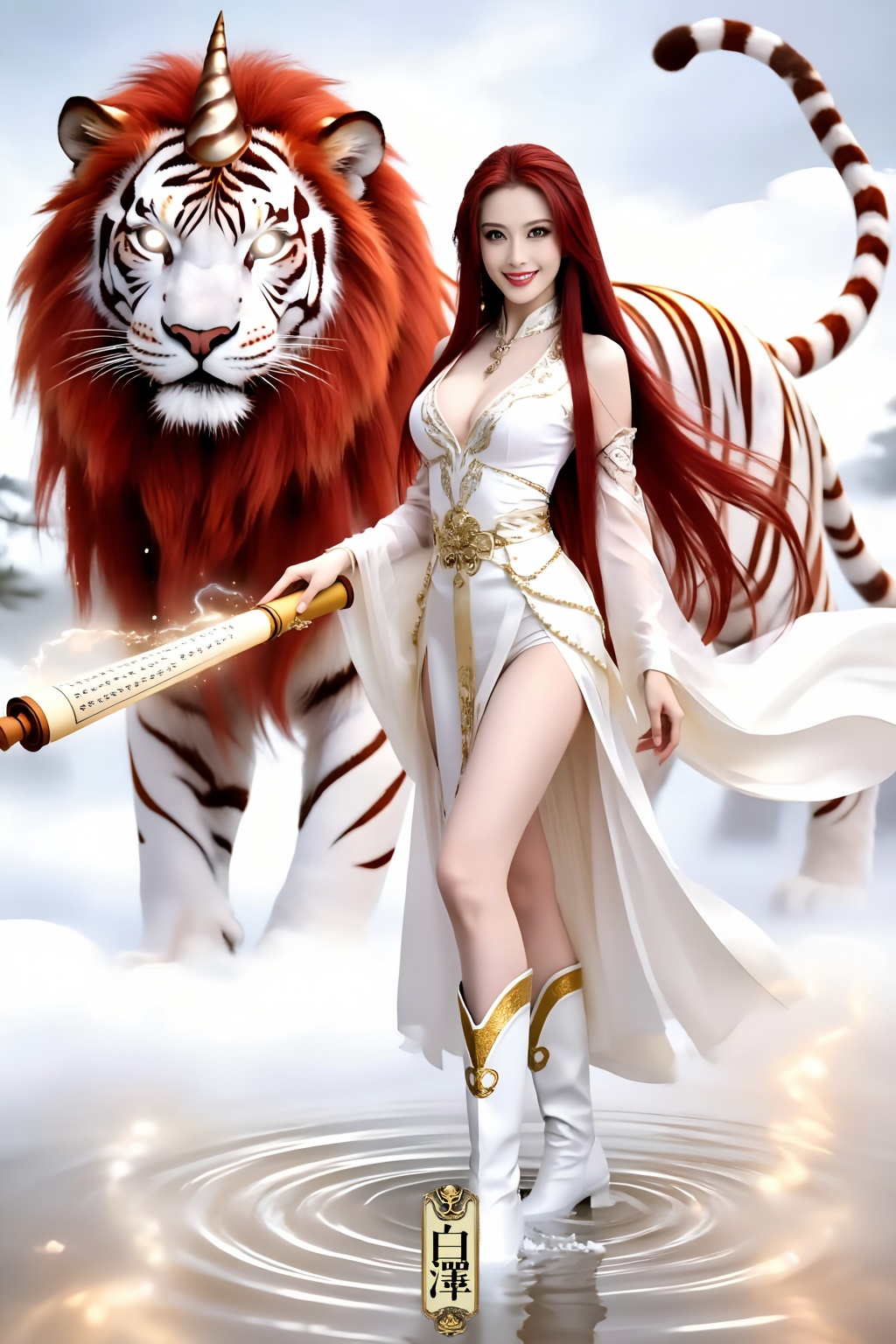 Top quality. Inspiration: Chinese mythology,  the Four Mythical Beasts,  白澤. Appearance: Modeled after Bai Ze on Tensor.Art