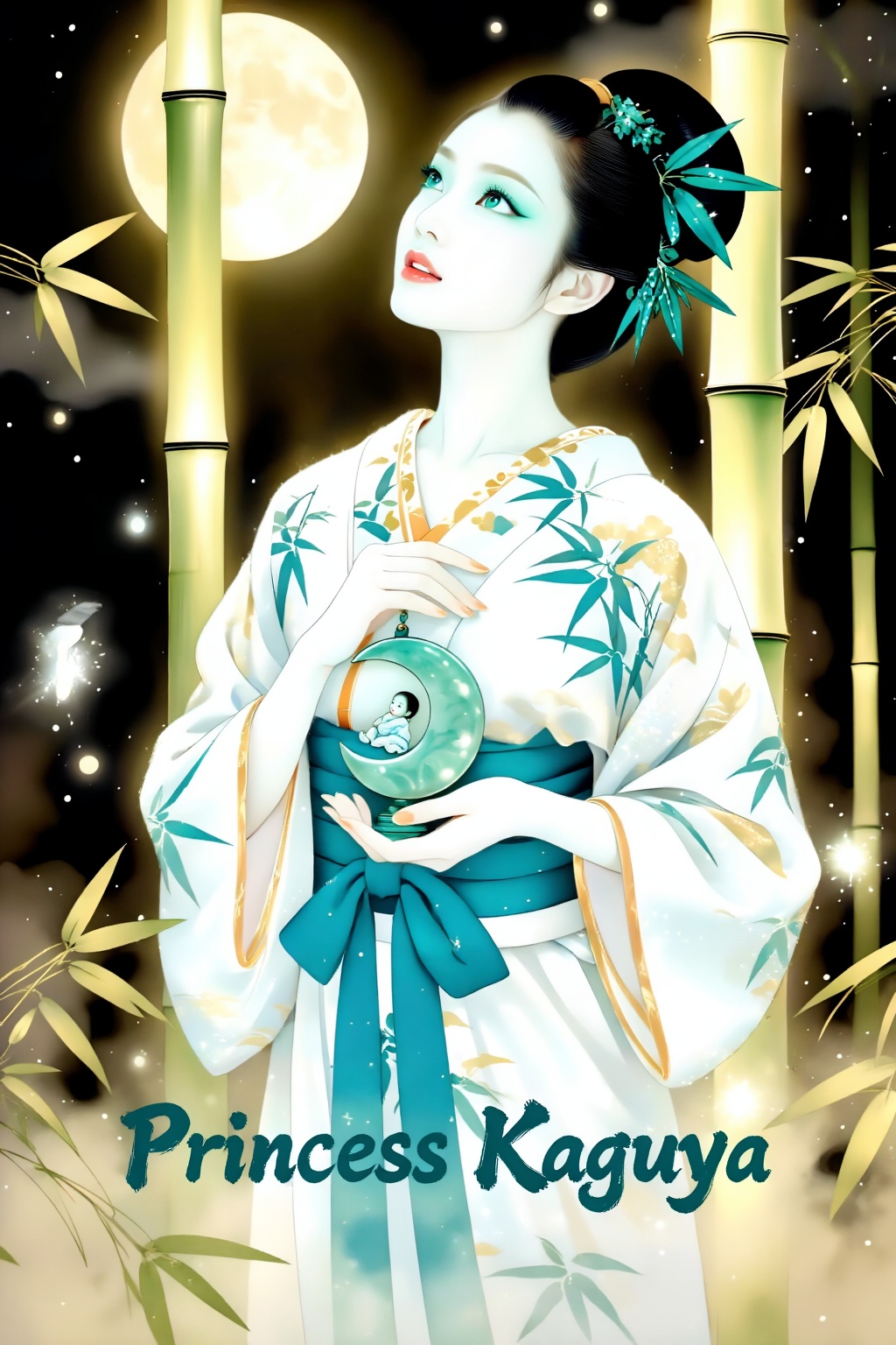 Top quality. Inspiration: Princess Kaguya,  The Tale of the Bamboo Cutter,  Japanese yokai (supernatural creature) illustr...