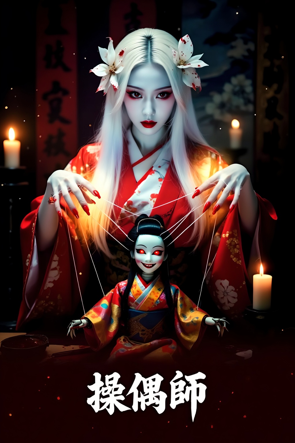 Top quality. Inspiration: Puppet Master,  Japanese Yokai Painting. A young woman dressed in classic Japanese Onmyoji attir...