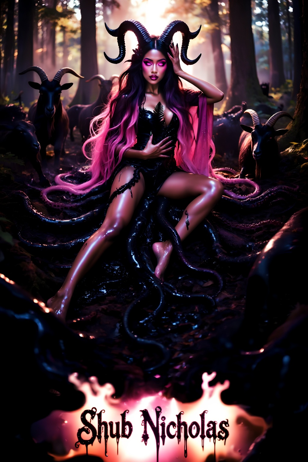 Top quality. Inspiration: Shub Nicholas,  the goddess of darkness and fertility. This image depicts Shub Nicholas,  the al...