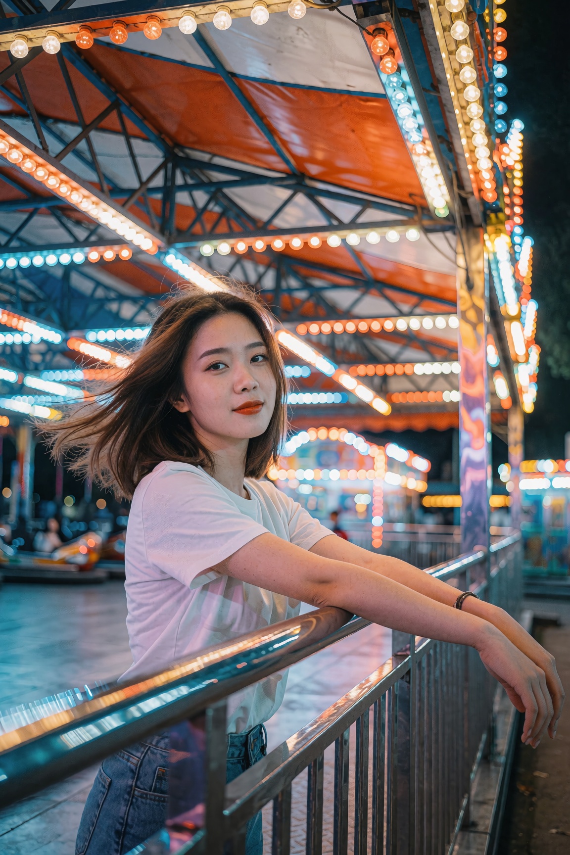 Young woman,  shoulder-length brown hair,  middle part on Tensor.Art