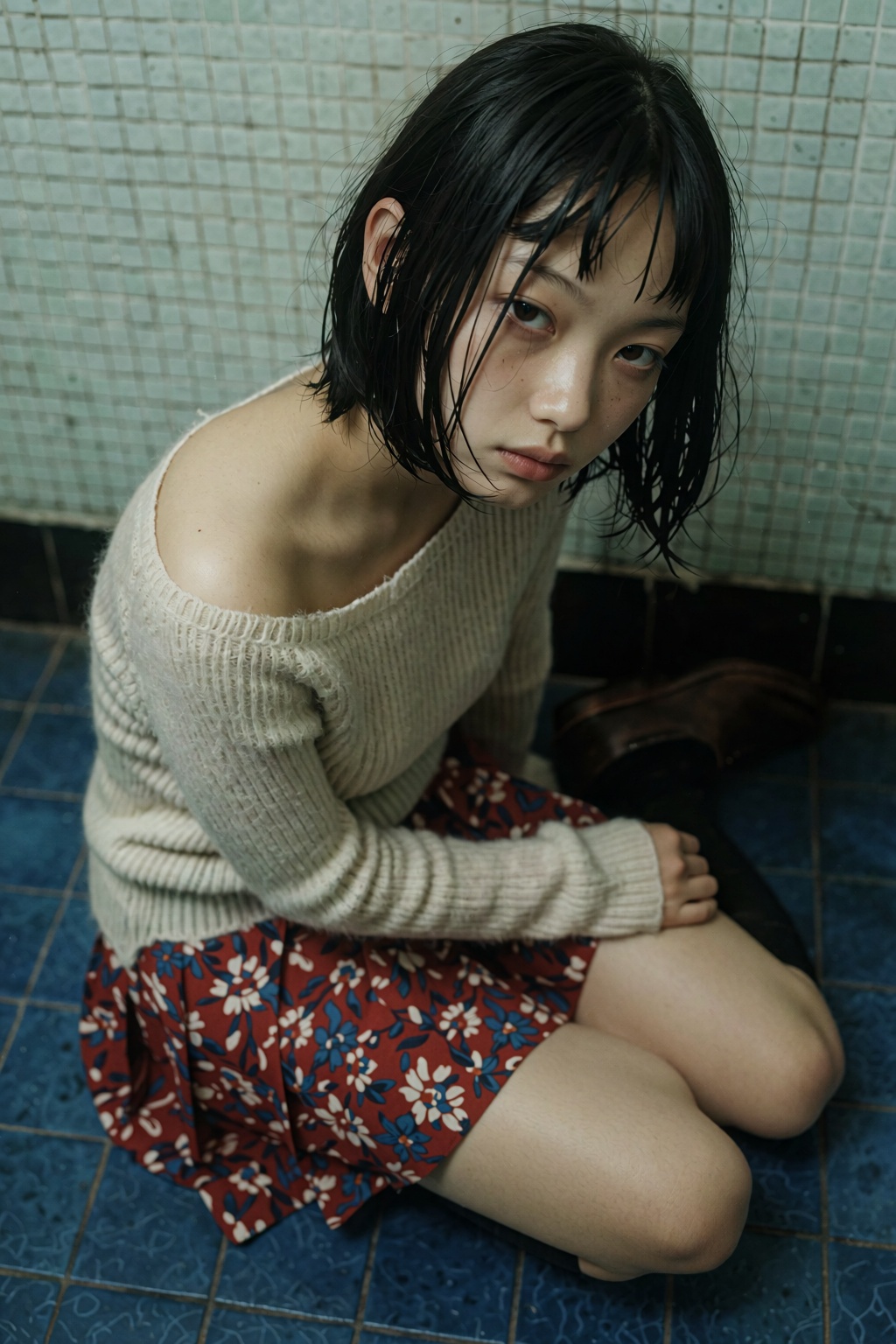 年轻东亚女性,  约18–22岁,  黑色齐肩短发带细碎刘海 on Tensor.Art