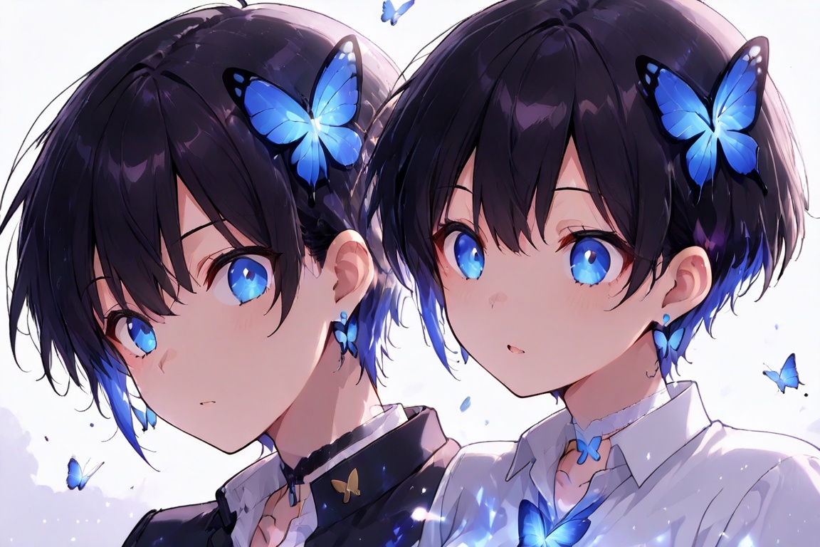 Glowing effect,  butterfly hair ornament,  Very short hair eyeshadow on Tensor.Art