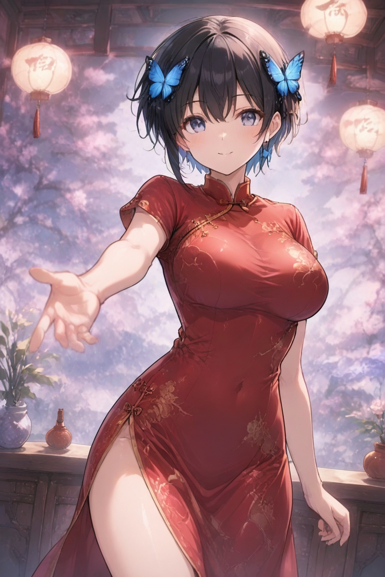 Cheongsam long dress,  Glowing effect on Tensor.Art