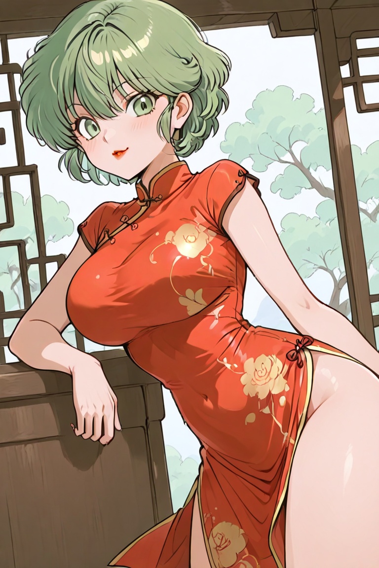Cheongsam long dress,  Beautiful eyes,  long eyelashes on Tensor.Art