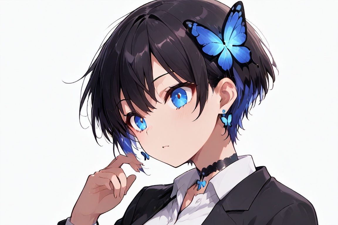 Glowing effect,  butterfly hair ornament,  Very short hair eyeshadow on Tensor.Art