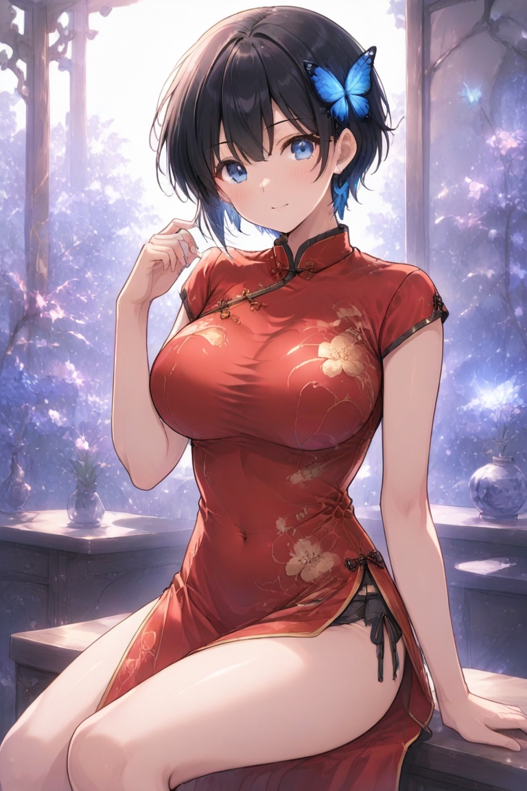 Cheongsam long dress,  Glowing effect on Tensor.Art